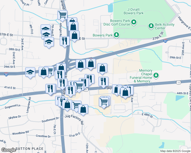 map of restaurants, bars, coffee shops, grocery stores, and more near in Tuscaloosa