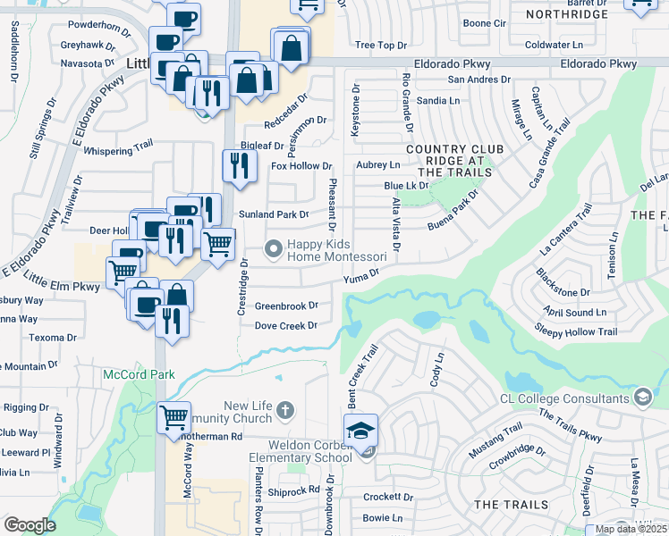map of restaurants, bars, coffee shops, grocery stores, and more near 10961 Apple Valley Drive in Frisco
