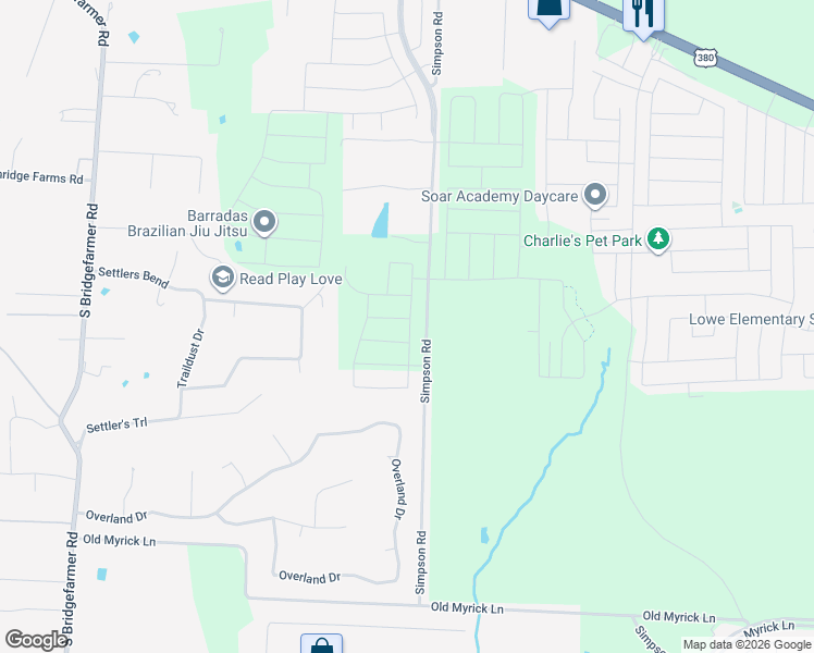 map of restaurants, bars, coffee shops, grocery stores, and more near 770 Overland Drive in McKinney