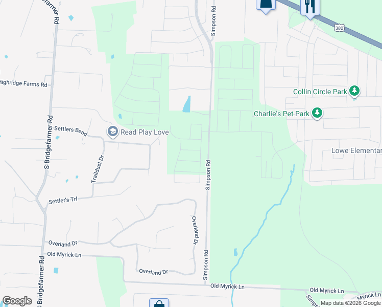 map of restaurants, bars, coffee shops, grocery stores, and more near 1435 Pioneer Lane in McKinney