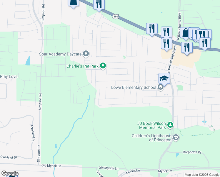 map of restaurants, bars, coffee shops, grocery stores, and more near 1-49 Collin Circle in Princeton