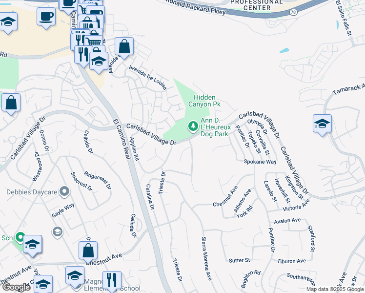 map of restaurants, bars, coffee shops, grocery stores, and more near 3409 Santa Clara Way in Carlsbad