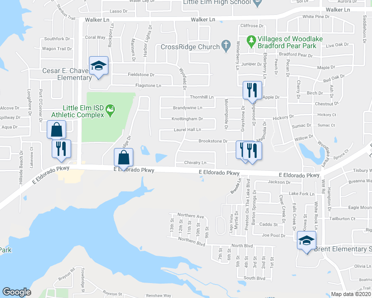 map of restaurants, bars, coffee shops, grocery stores, and more near 1560 Crown View Drive in Little Elm