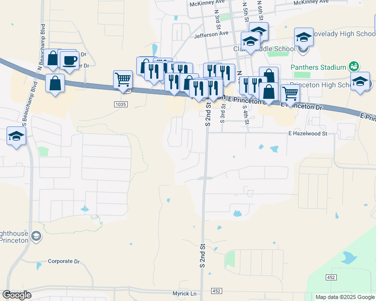 map of restaurants, bars, coffee shops, grocery stores, and more near 323 Rock Court in Princeton