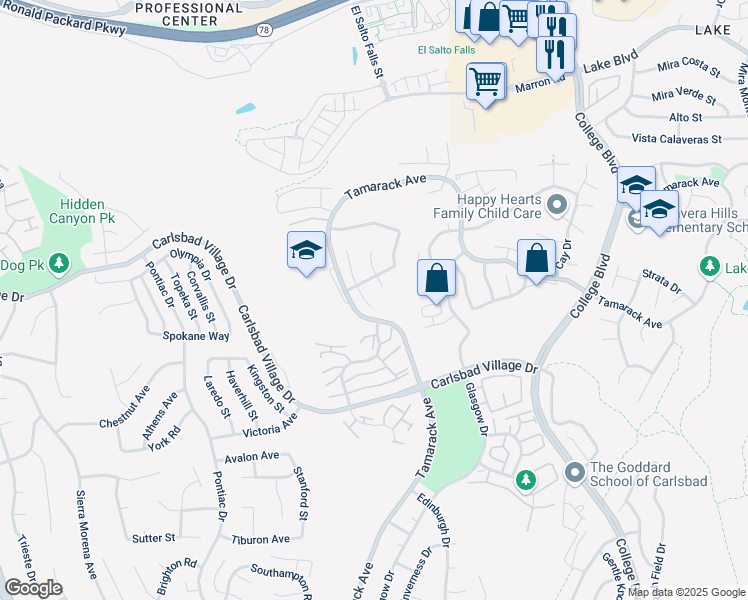 map of restaurants, bars, coffee shops, grocery stores, and more near 2997 Greenwich Street in Carlsbad