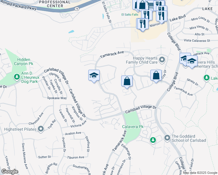 map of restaurants, bars, coffee shops, grocery stores, and more near 2997 Greenwich Street in Carlsbad