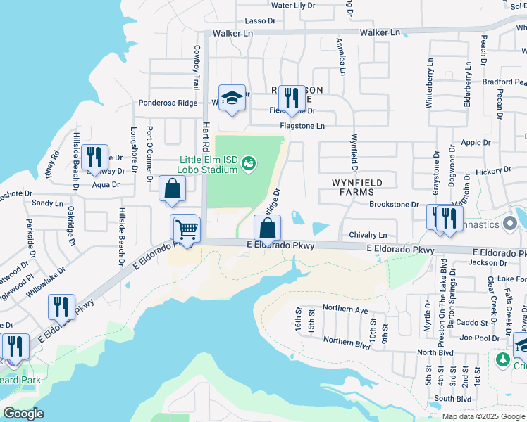 map of restaurants, bars, coffee shops, grocery stores, and more near 1151 East Eldorado Parkway in Little Elm