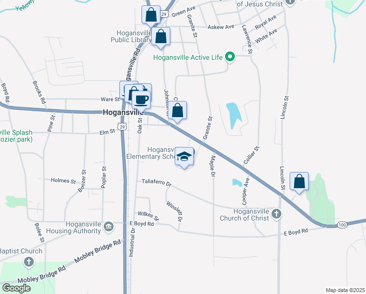 map of restaurants, bars, coffee shops, grocery stores, and more near 611 East Main Street in Hogansville