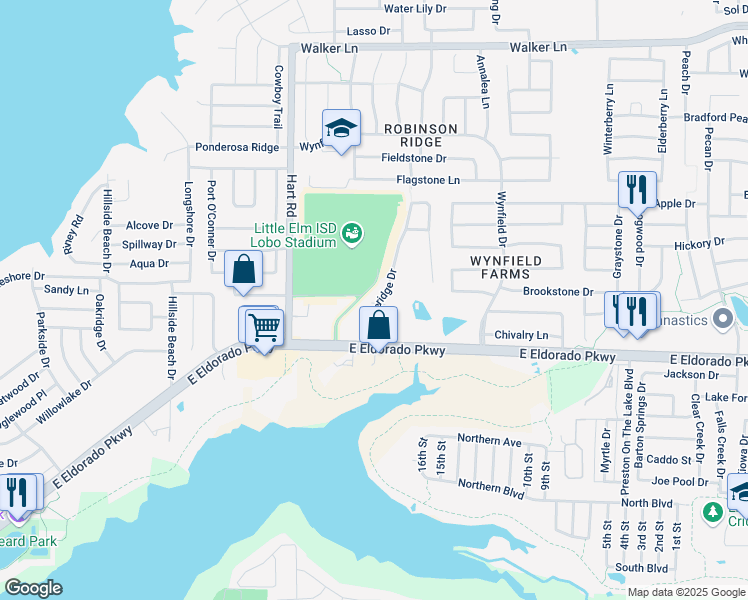 map of restaurants, bars, coffee shops, grocery stores, and more near 1151 East Eldorado Parkway in Little Elm