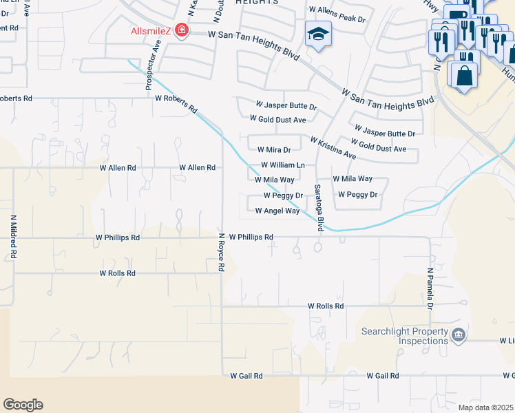 map of restaurants, bars, coffee shops, grocery stores, and more near 2920 West Angel Way in Queen Creek