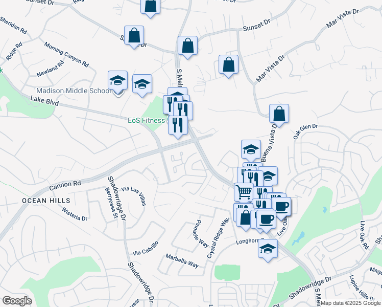 map of restaurants, bars, coffee shops, grocery stores, and more near 3542 Seaward Circle in Oceanside