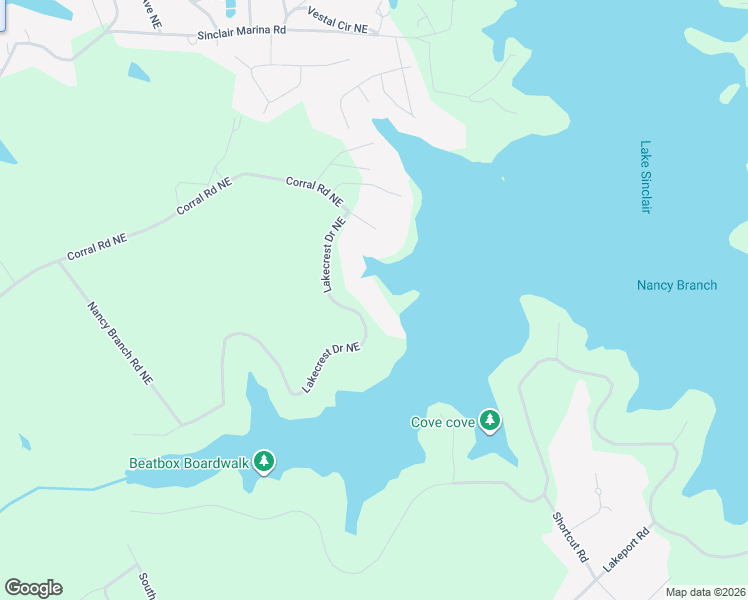 map of restaurants, bars, coffee shops, grocery stores, and more near 221 Lakecrest Drive Northeast in Milledgeville