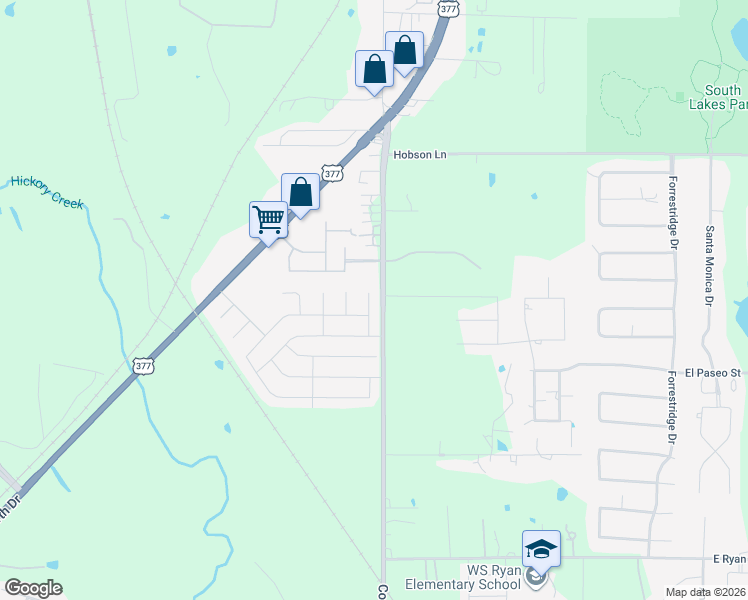 map of restaurants, bars, coffee shops, grocery stores, and more near 3113 Pinehurst Court in Denton