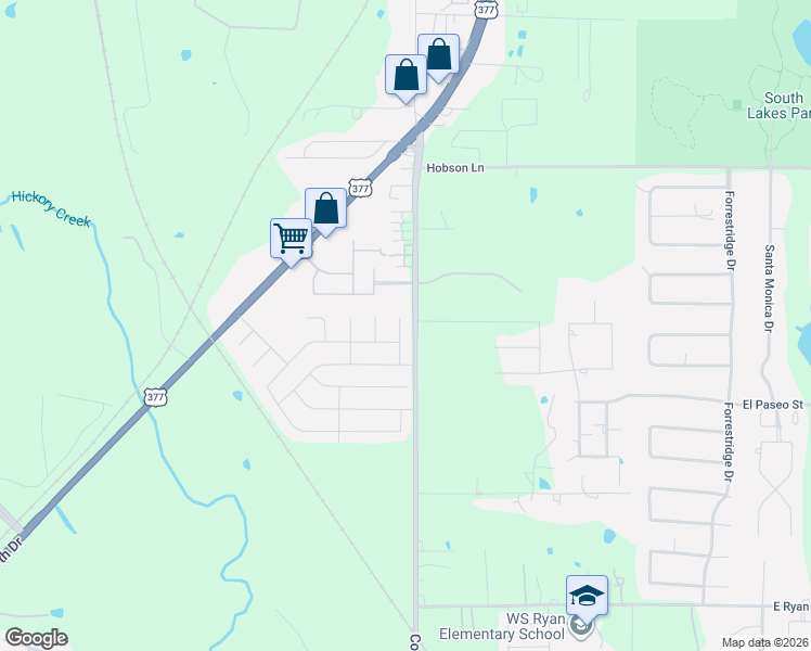 map of restaurants, bars, coffee shops, grocery stores, and more near 3108 Pinehurst Court in Denton