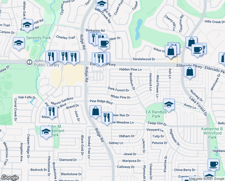 map of restaurants, bars, coffee shops, grocery stores, and more near 6109 Dark Forest Drive in McKinney