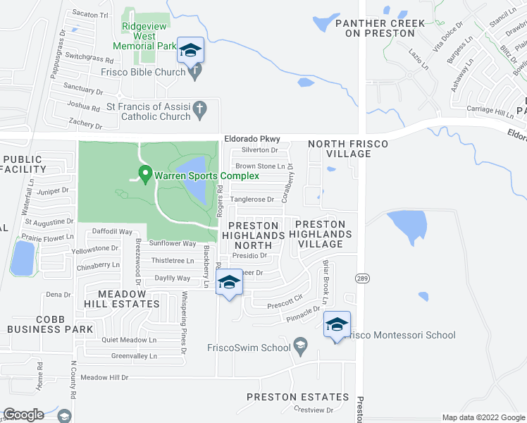 map of restaurants, bars, coffee shops, grocery stores, and more near 8412 Indianola Drive in Frisco