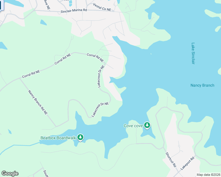 map of restaurants, bars, coffee shops, grocery stores, and more near 221 Lakecrest Drive Northeast in Milledgeville