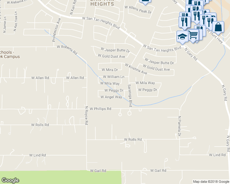 map of restaurants, bars, coffee shops, grocery stores, and more near 2753 West Peggy Drive in Queen Creek