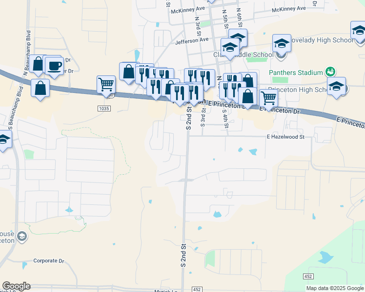 map of restaurants, bars, coffee shops, grocery stores, and more near 230 S 2nd St in Princeton