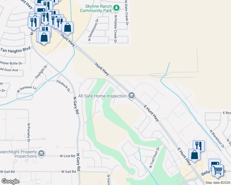 map of restaurants, bars, coffee shops, grocery stores, and more near 696 West Sundance Circle in Queen Creek