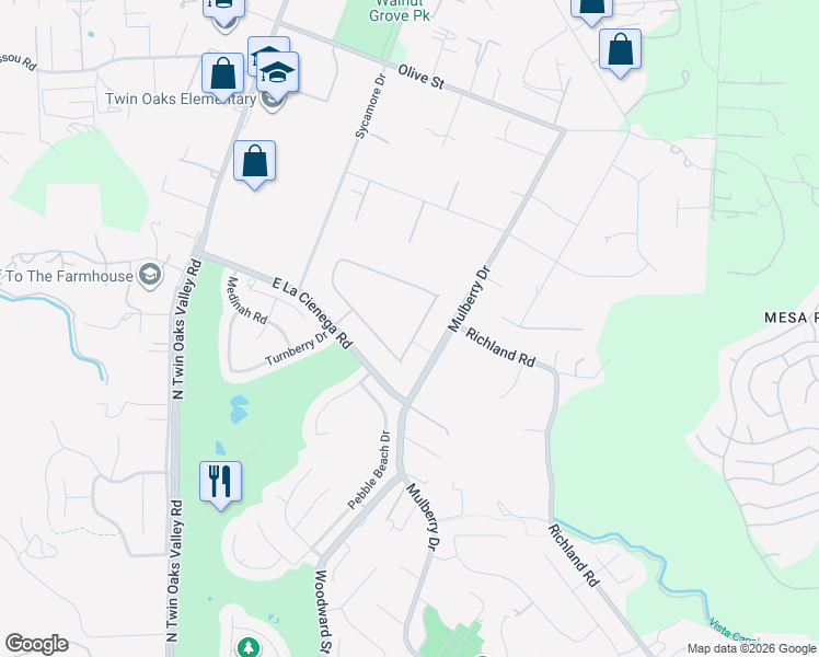 map of restaurants, bars, coffee shops, grocery stores, and more near 1751 Victoria Way in San Marcos