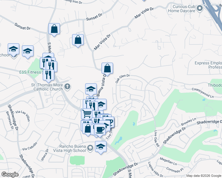 map of restaurants, bars, coffee shops, grocery stores, and more near 1937 Casablanca Court in Vista