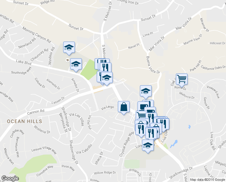 map of restaurants, bars, coffee shops, grocery stores, and more near 3542 Seaward Circle in Oceanside