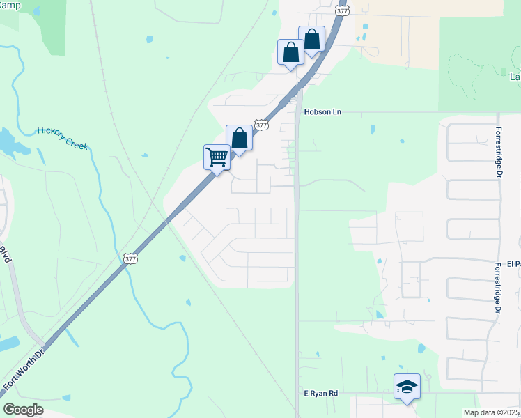 map of restaurants, bars, coffee shops, grocery stores, and more near 3109 Kappwood Court in Denton