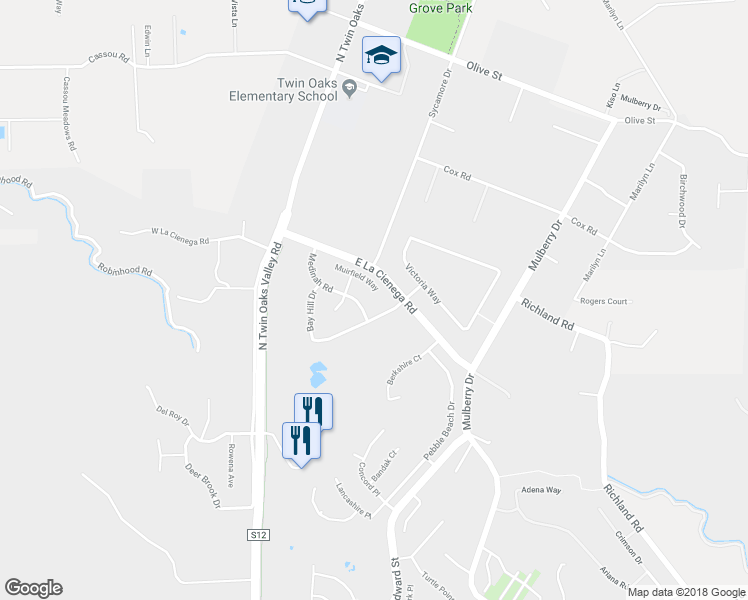 map of restaurants, bars, coffee shops, grocery stores, and more near 253 Muirfield Way in San Marcos