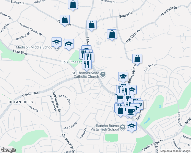 map of restaurants, bars, coffee shops, grocery stores, and more near 3542 Seaward Circle in Oceanside