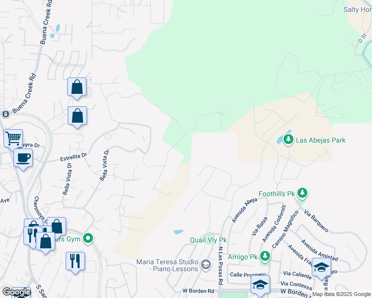 map of restaurants, bars, coffee shops, grocery stores, and more near Esplendido Avenue in Vista