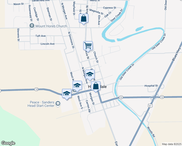 map of restaurants, bars, coffee shops, grocery stores, and more near 301 East Avenue North in Hollandale