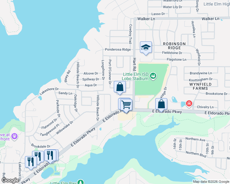 map of restaurants, bars, coffee shops, grocery stores, and more near 1041 Lake Trail Drive in Little Elm