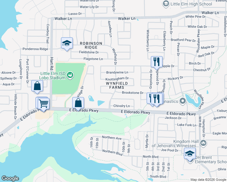 map of restaurants, bars, coffee shops, grocery stores, and more near 1448 Ridgecrest Drive in Little Elm
