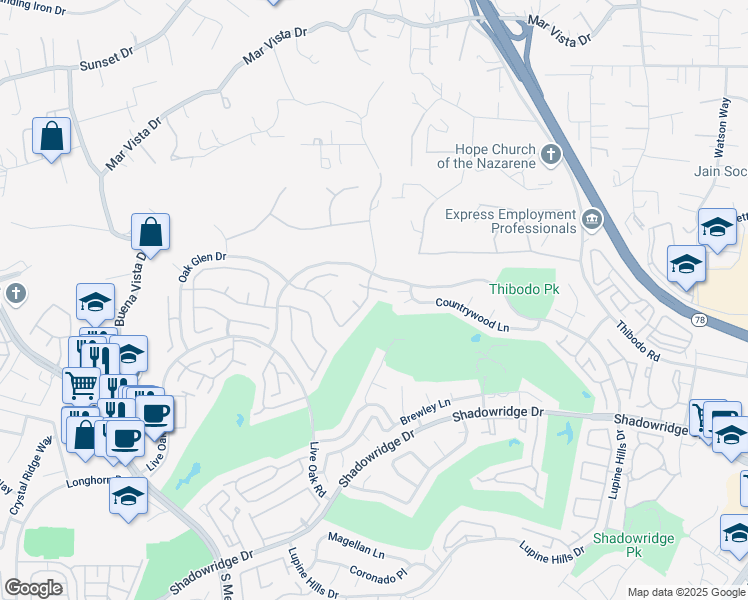 map of restaurants, bars, coffee shops, grocery stores, and more near 1910 Vineyard Avenue in Vista