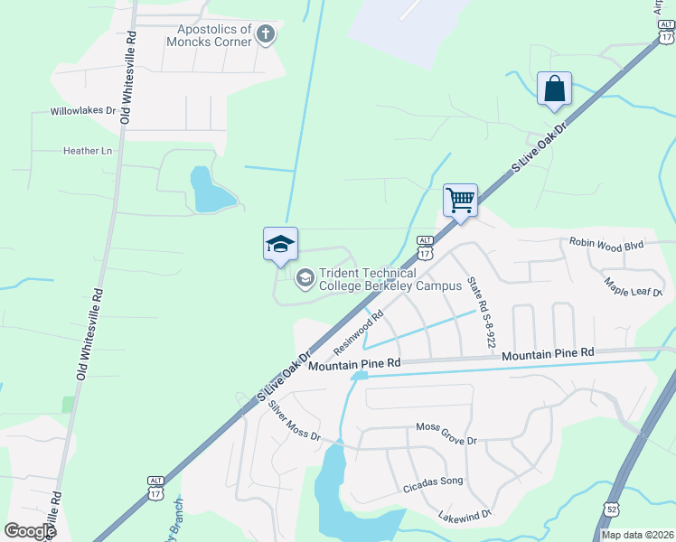 map of restaurants, bars, coffee shops, grocery stores, and more near 1001 S Live Oak Dr in Moncks Corner