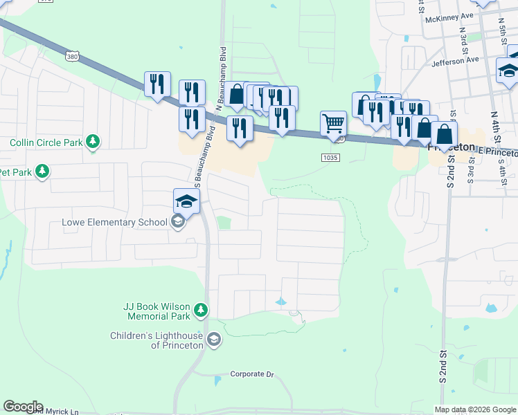 map of restaurants, bars, coffee shops, grocery stores, and more near 320-486 County Road 1035 in Princeton