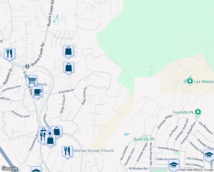 map of restaurants, bars, coffee shops, grocery stores, and more near 2025 Bella Vista Drive in Vista