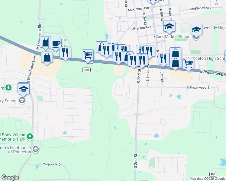 map of restaurants, bars, coffee shops, grocery stores, and more near 316 Rock Ct in Princeton