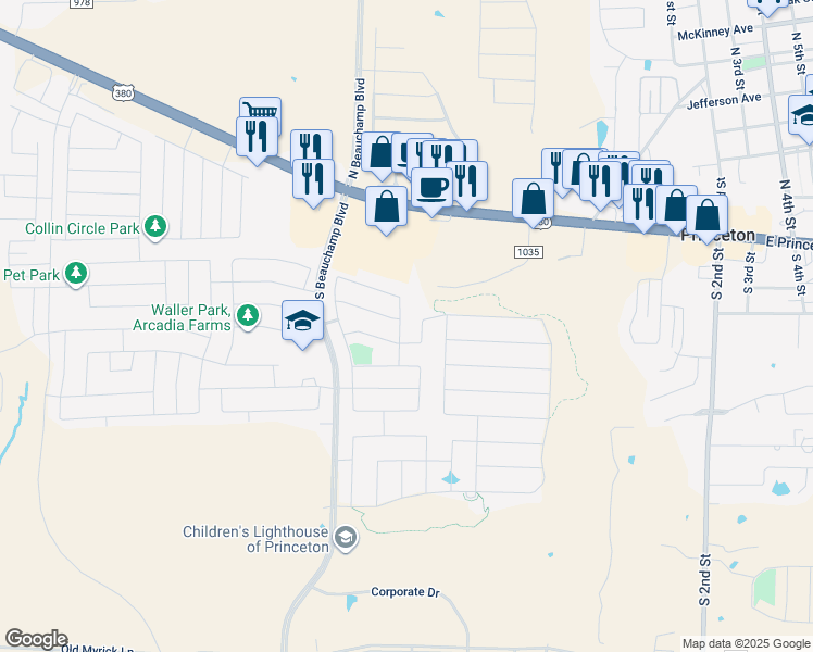 map of restaurants, bars, coffee shops, grocery stores, and more near 320-486 County Road 1035 in Princeton