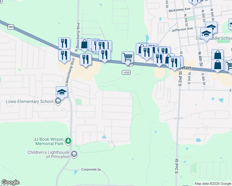 map of restaurants, bars, coffee shops, grocery stores, and more near 227 Ticky Drive in Princeton