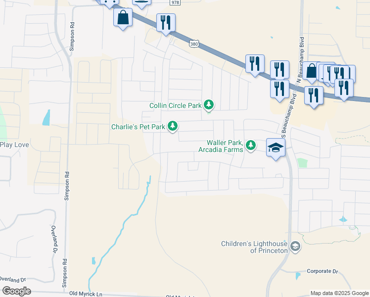 map of restaurants, bars, coffee shops, grocery stores, and more near 1-49 Collin Circle in Princeton