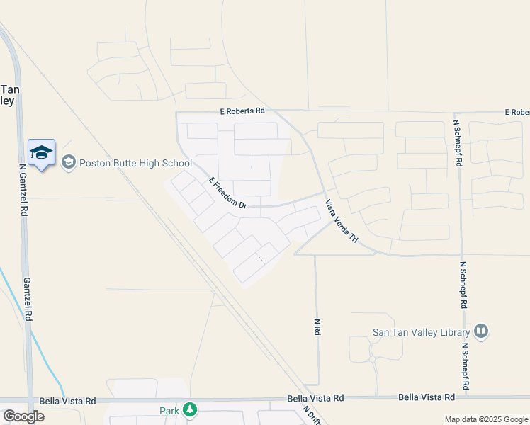 map of restaurants, bars, coffee shops, grocery stores, and more near Unnamed Road in San Tan Valley