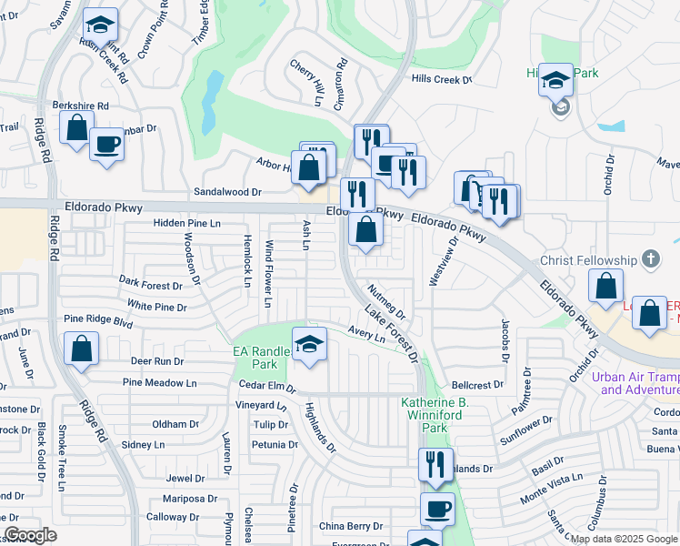map of restaurants, bars, coffee shops, grocery stores, and more near 5000 Crossvine Lane in McKinney