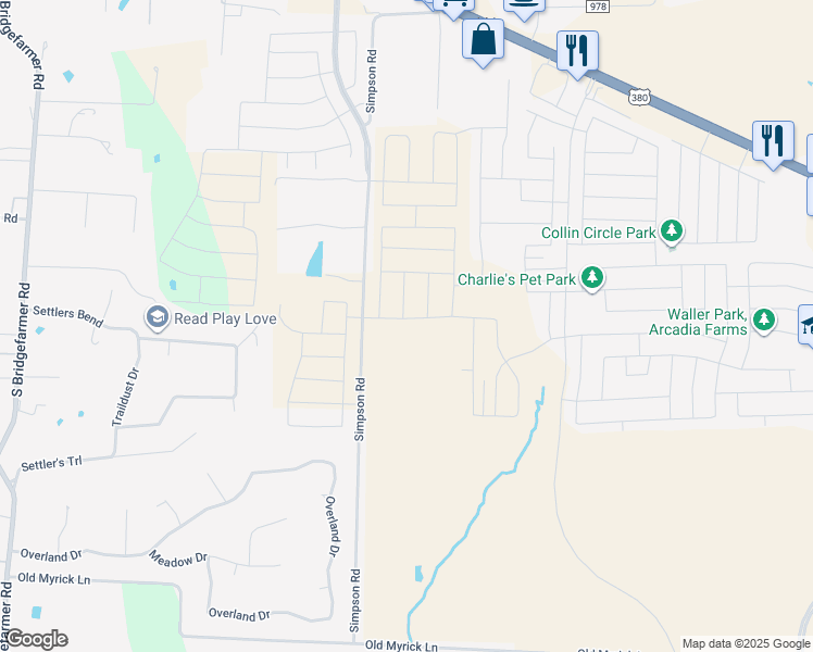 map of restaurants, bars, coffee shops, grocery stores, and more near Unnamed Road in McKinney
