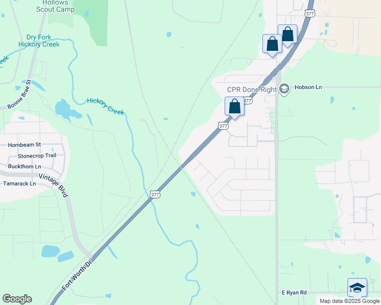 map of restaurants, bars, coffee shops, grocery stores, and more near 3302 Fort Worth Drive in Denton