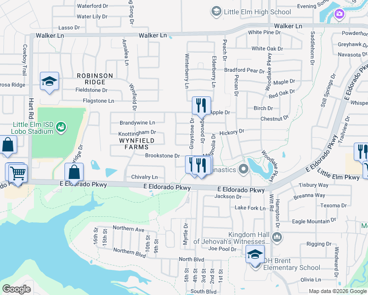 map of restaurants, bars, coffee shops, grocery stores, and more near 1620 Briarhaven Way in Little Elm