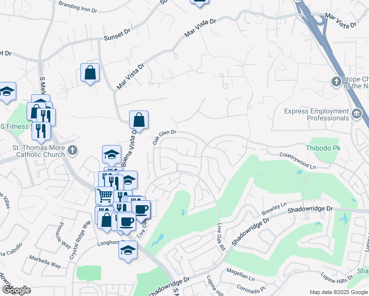 map of restaurants, bars, coffee shops, grocery stores, and more near 1915 Palermo Court in Vista