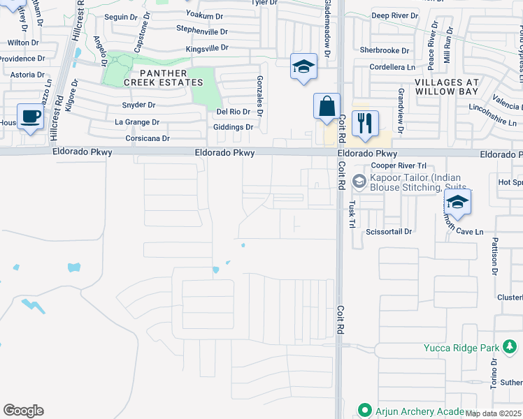 map of restaurants, bars, coffee shops, grocery stores, and more near 11000 West Eldorado Parkway in Frisco