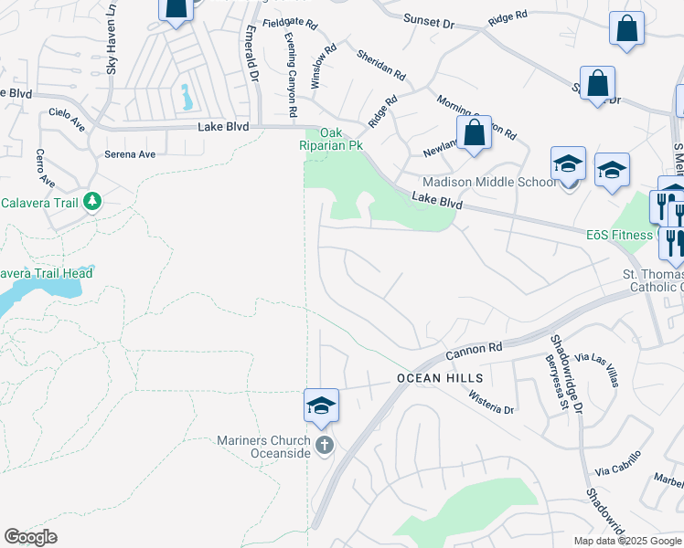 map of restaurants, bars, coffee shops, grocery stores, and more near 5025 Nighthawk Way in Oceanside